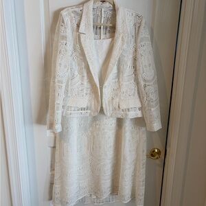 Anne Fontaine White Lace Blazer, tank and matching long skirt